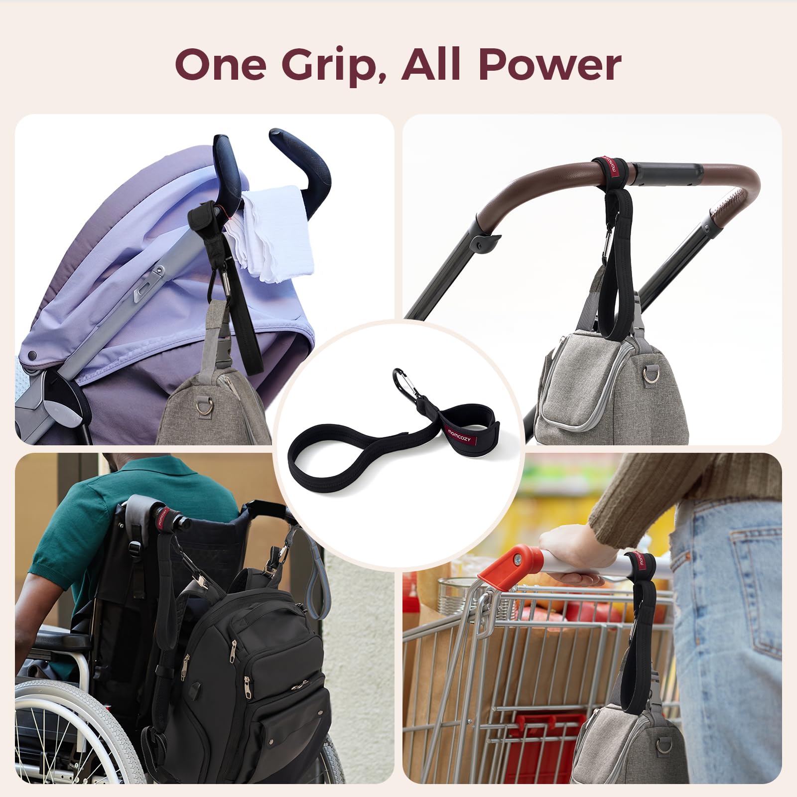 Momcozy Handle Strap for Baby Stroller | Safety Wrist Leash | Adjustable Pram Wheelchair Hand Leash | with Hooks for Storing Items | Security-Accessory for Child Safety