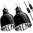 MECESOR Reptile Light Fixture, 2 Packs 5.5 Inch Deep Dome Lampshade, Reptile Heat Lamp Fixture with Separate Switches Fit for UVB Bulb Basking Heat Bulb for Reptile Glass Terrariums