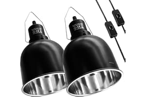 MECESOR Reptile Light Fixture, 2 Packs 5.5 Inch Deep Dome Lampshade Dimmable, Reptile Heat Lamp Fixture with Separate Switches Fit for UVB Bulb Basking Heat Bulb for Reptile Glass Terrariums