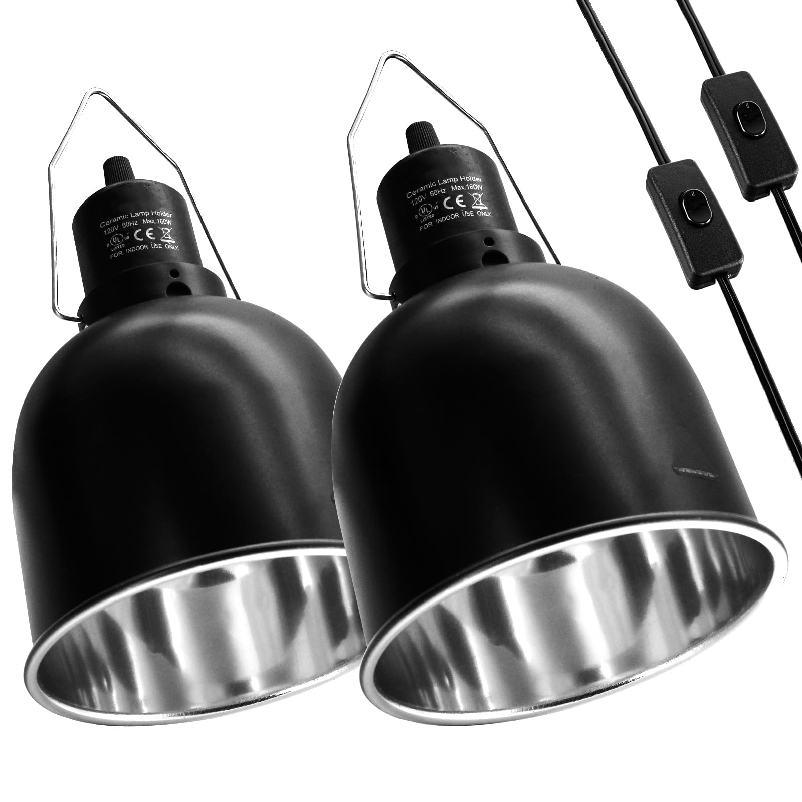 Photo 1 of MECESOR Reptile Light Fixture, 2 Packs 5.5 Inch Deep Dome Lampshade Dimmable, Reptile Heat Lamp Fixture with Separate Switches Fit for UVB Bulb Basking Heat Bulb for Reptile Glass Terrariums