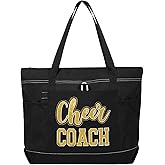 Aileam Cheer Coach Tote Bag for Cheerleaders Cheerleading Coach Gift Large Canvas Cheer Bag with Zipper Reusable Shopping Bag for Cheerleader Cheer Stuff Organizer for Girls Coaches