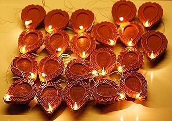XODI Extra Brigh 21 LED Brown Deepak Diya Led String Light Perfect for Diwali Decoration Lightings Smokeless Looks Like a Real Diya (Plastic Brown)