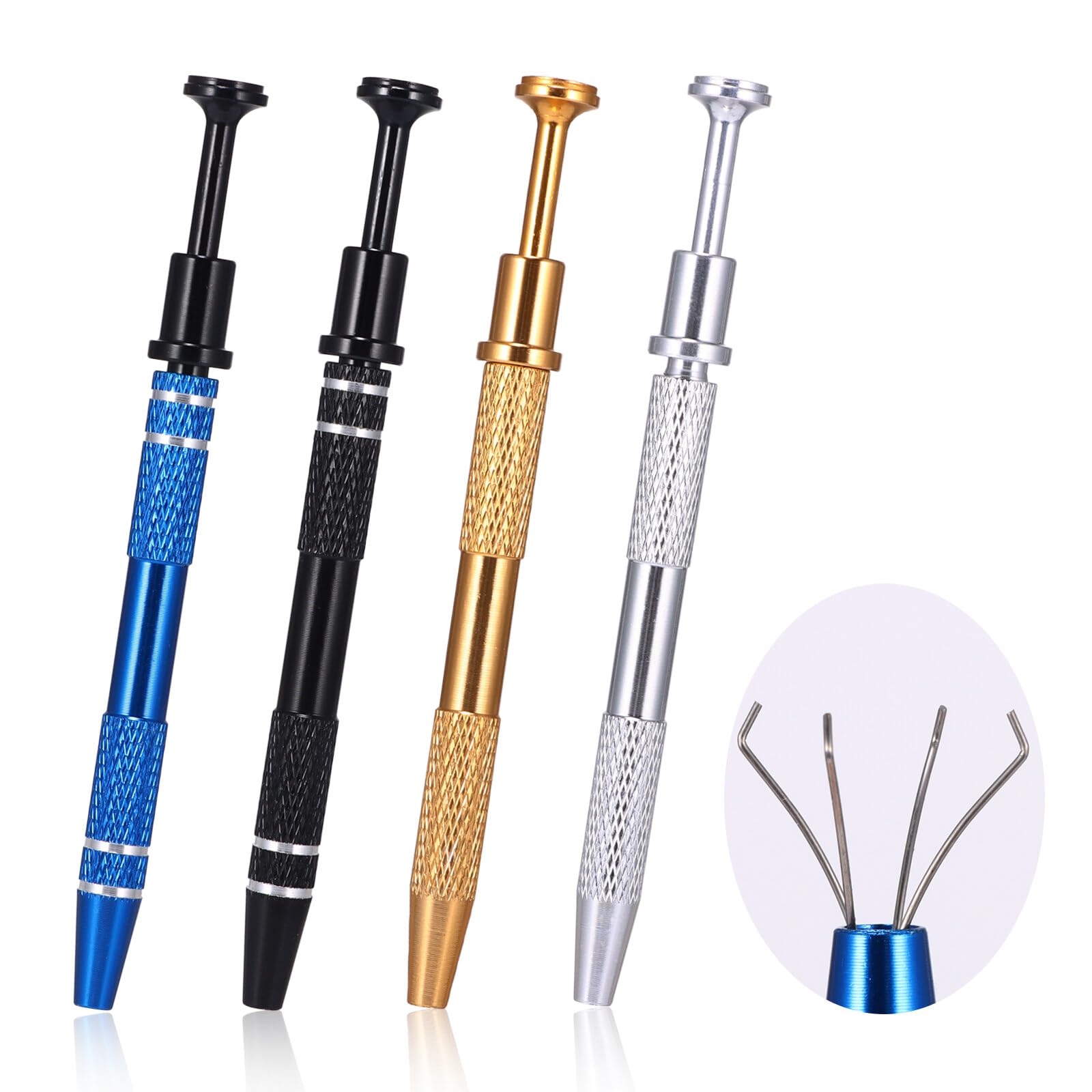 XiangSKY Jewelry Ball Grabber 4Pcs Gem Pick Up Tool Piercing Ball Grabber Body Piercing Tool 4 Prongs Grabber Stainless Steel Gem Diamond Holder Pick Up Tool for Small Parts Bead Holder