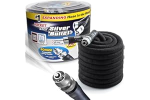 Pocket Hose Silver Bullet 75 ft Turbo Shot Nozzle Multiple Spray Patterns Expandable Garden Hose 3/4 in Solid Aluminum Fittings Lightweight and No-Kink