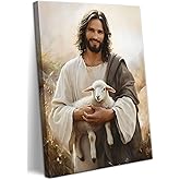 Jesus and Lamb Canvas Wall Art Jesus Saves the lost lamb Wall Decor Pictures Christian Lamb of God Painting Posters Prints for Corridor Dining Living Room Kitchen Wall Bedroom Decoration