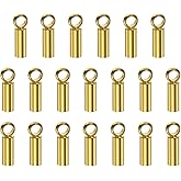 HARFINGTON 20Pcs Cord End Cap 1.5mm ID Stainless Steel Barrel End Caps for DIY Bracelets Necklaces Tassels, Gold Tone