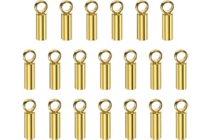 HARFINGTON 20Pcs Cord End Cap 1.5mm ID Stainless Steel Barrel End Caps for DIY Bracelets Necklaces Tassels, Gold Tone