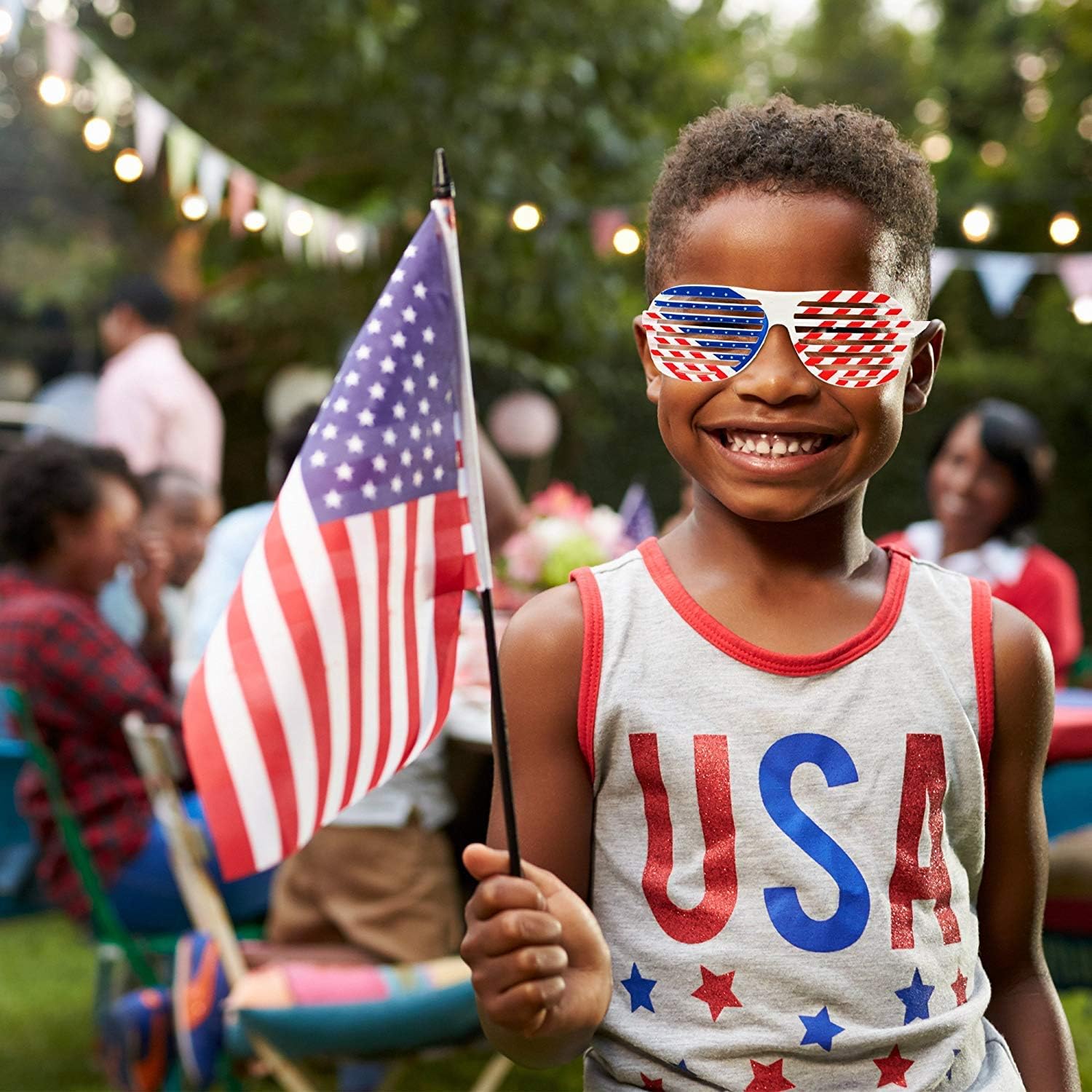 Patriotic Decorations - American Flag Party Supplies, 45 pcs Patriotic Party Supplies Including Paper Fans, Banner, Shades Glasses, Balloons, Star Confetti, Hanging Swirl: Toys & Games