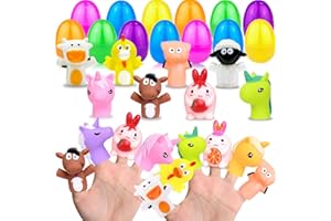 AMENON 15 Pack Easter Eggs Filled Animal Finger Puppets Easter Basket Stuffers 3.3" Plastic Easter Eggs Fillers Bunny Chick Fidget Toys Surprise Eggs Easter Hunt for Kids Girls Boys Classroom Party Favor