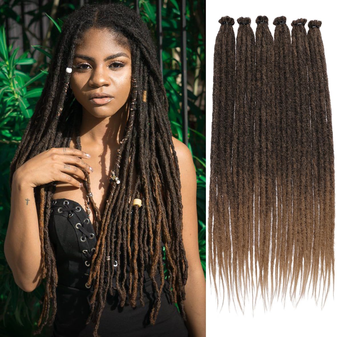 Leeven 18 Inch Ombre Dreadlock Extensions 20 Strands Reggae Braid Locs Synthetic Thin Dreadlock Extension for Woman/Man Hippie Single Ended Dreads /T27# โ image 1