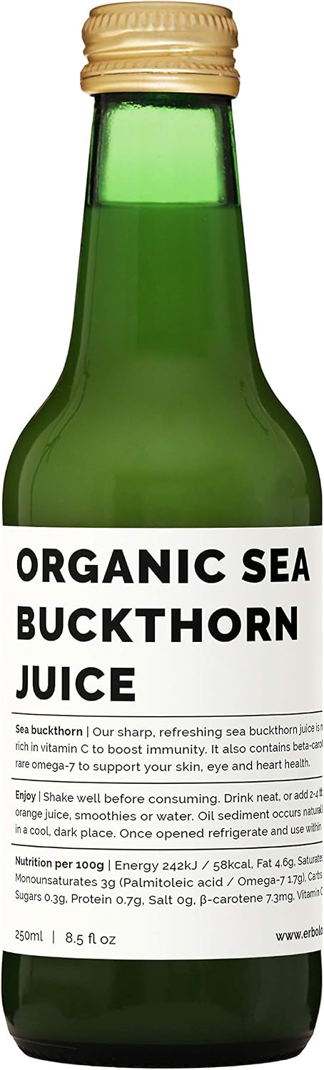 Erbology Organic Sea Buckthorn Juice 250ml, Supports Immunity and Boosts Energy, High in Vitamin C, Omega-7 and Beta-carotene