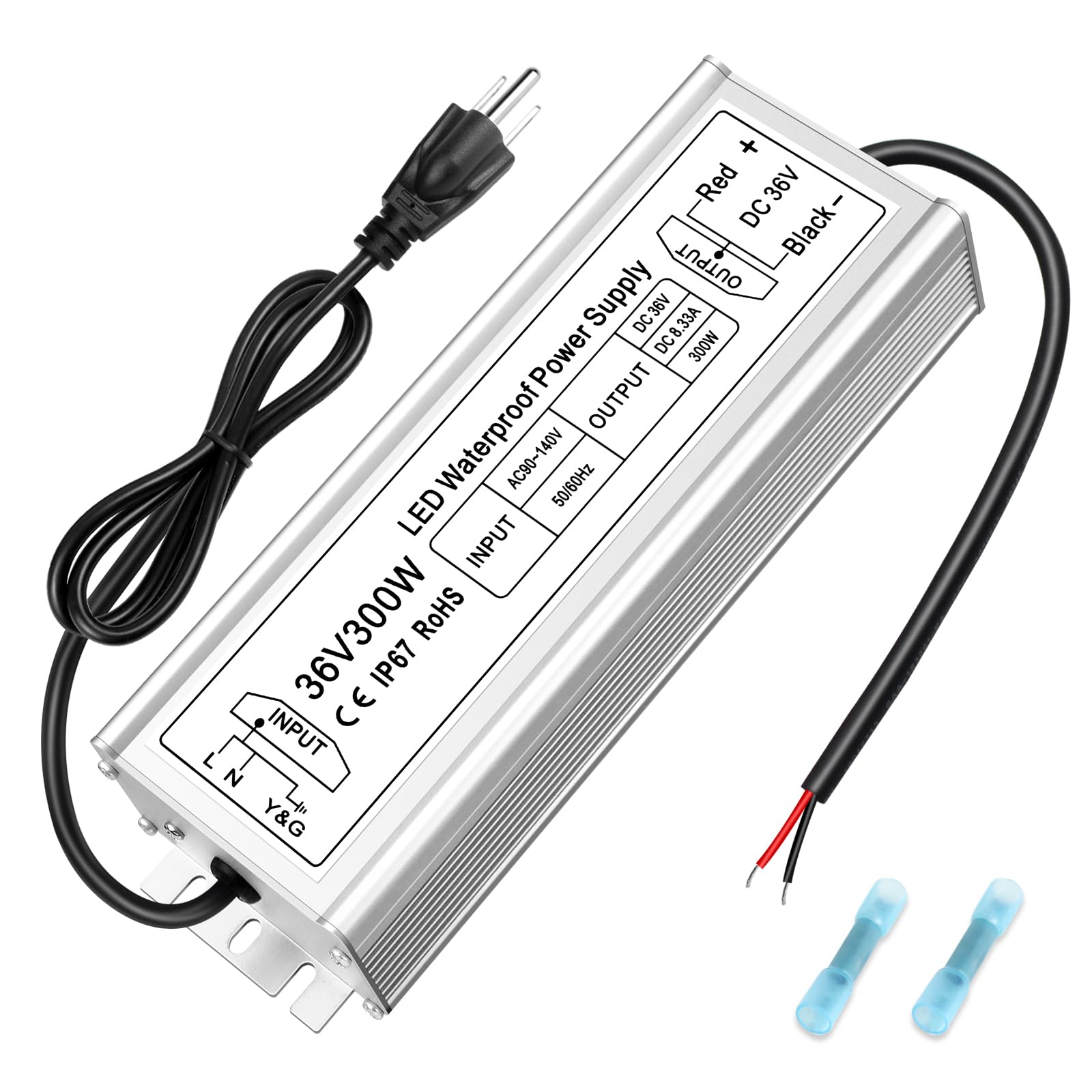 Photo 1 of inShareplus 36V 300W LED Power Supply, IP67 Rainproof Waterproof Outdoor Driver,AC 90-140V to DC 36V Low Voltage Transformer, Adapter Converter for LED Light, Computer Project, Outdoor Use