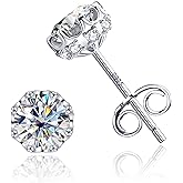 AMORAMOR & FOREVER 18K White Gold Plated Brilliant Cut Cubic Zirconia Stud Earrings For Women Men 8 Prong 8 Zirconia Sterling Silver Post Hypoallergenic CZ Stud Earrings