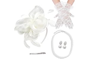 PLANTURECO 4 PCS Fascinators Hat Kentucky Derby Hats Wedding Cocktail Tea Party Headwear with Lace Gloves Pearl Necklace Earrings