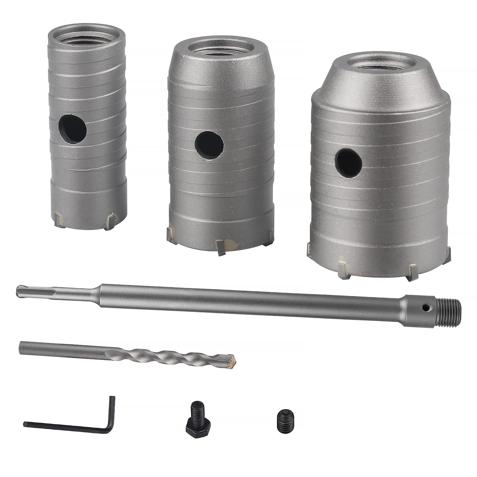 EXLECO Round Handle SDS Plus Shank Concrete Wall Drill, Punch Drill, Hole Saw Cutter, Concrete Cement Stone, Washing Machines with 30/40/50 mm Extension, 2 Screws