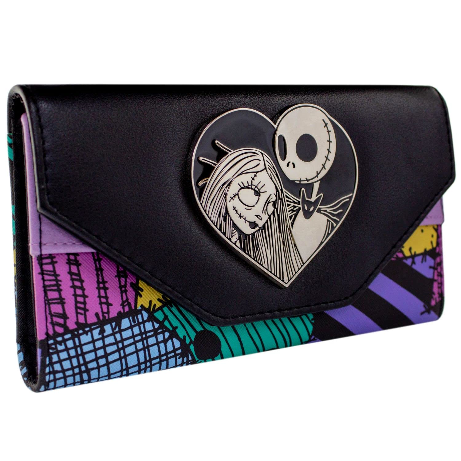 Jack Sally Nightmare Before Christmas Patchwork Coin Purse Black, Black, One Size, Clutch, Black, One Size, Clutch