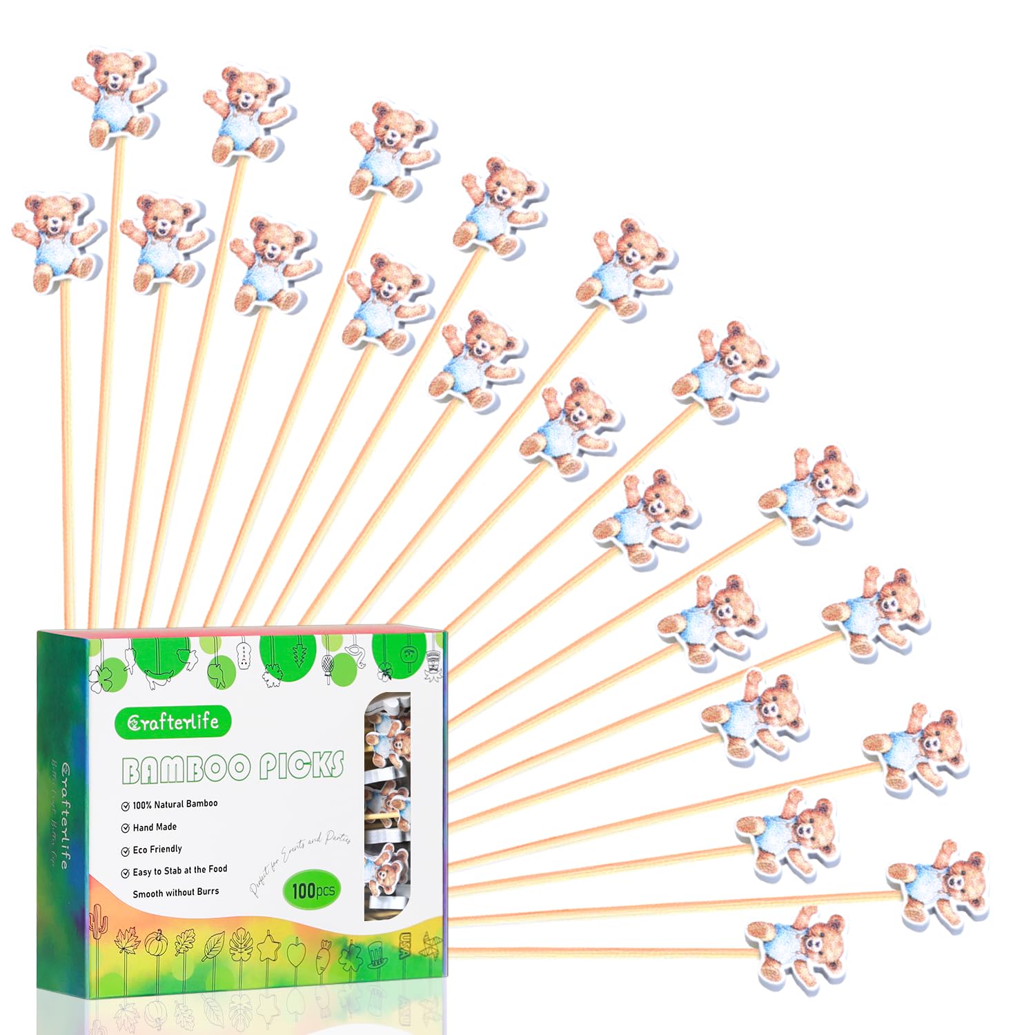 Photo 1 of 100Pcs Bear Theme Cocktail Picks We Can Bearly Wait Baby Shower Decor Long Toothpicks Fruit Sticks Skewers for Appetizer Charcuterie Food Garnish, Teddy Bear Themed Decorations Birthday Party Supplies