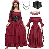 kasahara Renaissance Medieval Costume Dress for Women Woodland Costume Fairy Dress Renaissance Faire Outfit for Women 4pcs