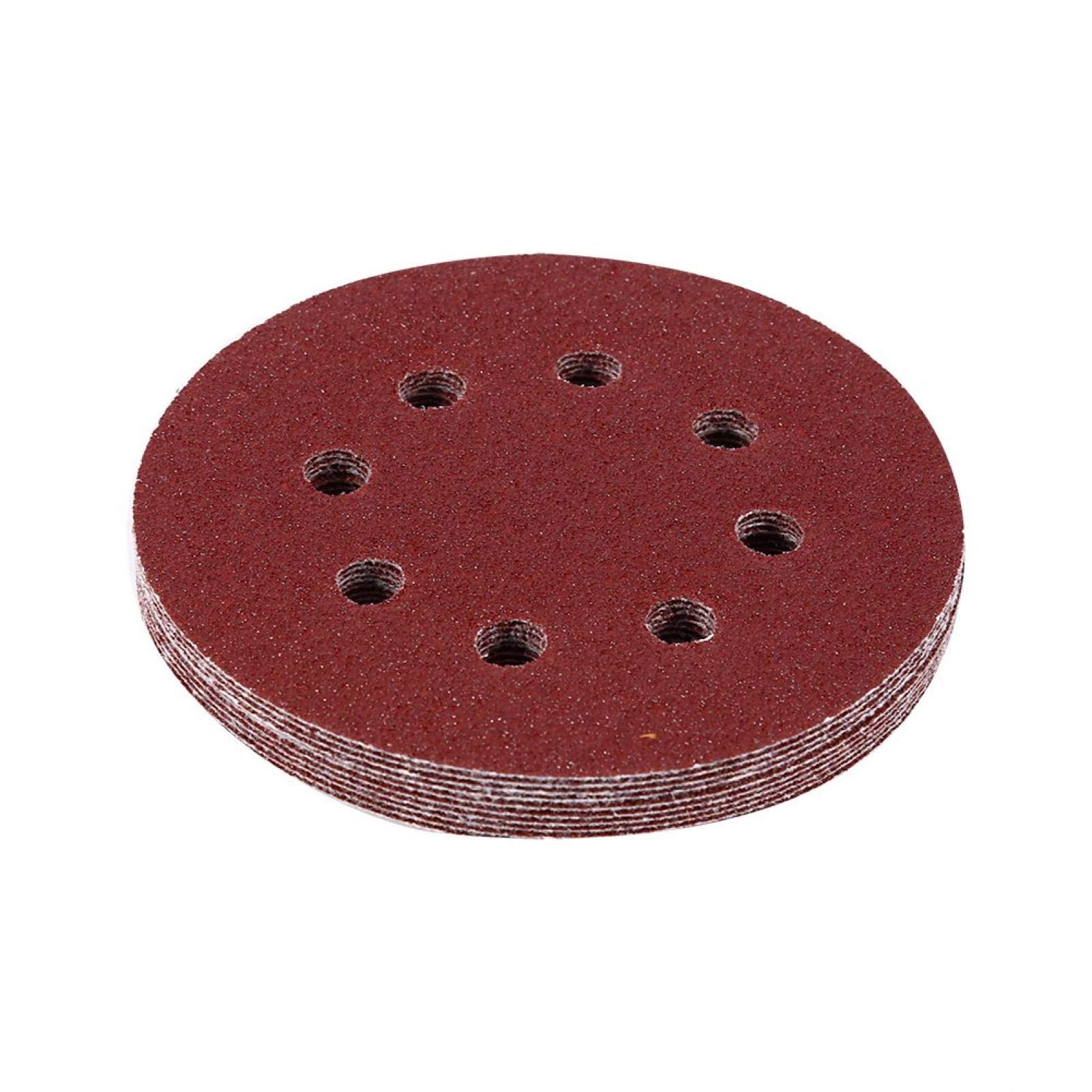 10Pcs 5 inch 8 Hole 60-1000 Sanding Discs, with Round Shape Red, 125mm Grit Sand Papers, Buffing Discs, Buffing Discs Accessories(60#)