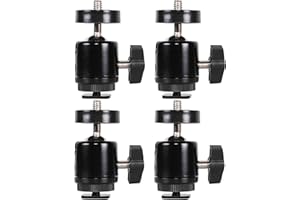 QYXINC Hot Shoe Mount Adapter 360 Degree Swivel Mini Ball Head with 1/4 inch Screw for DSLR Camera, Monitor, Gopro，Camcorder, Flash Light, Tripod, Microphone (4 Pack)