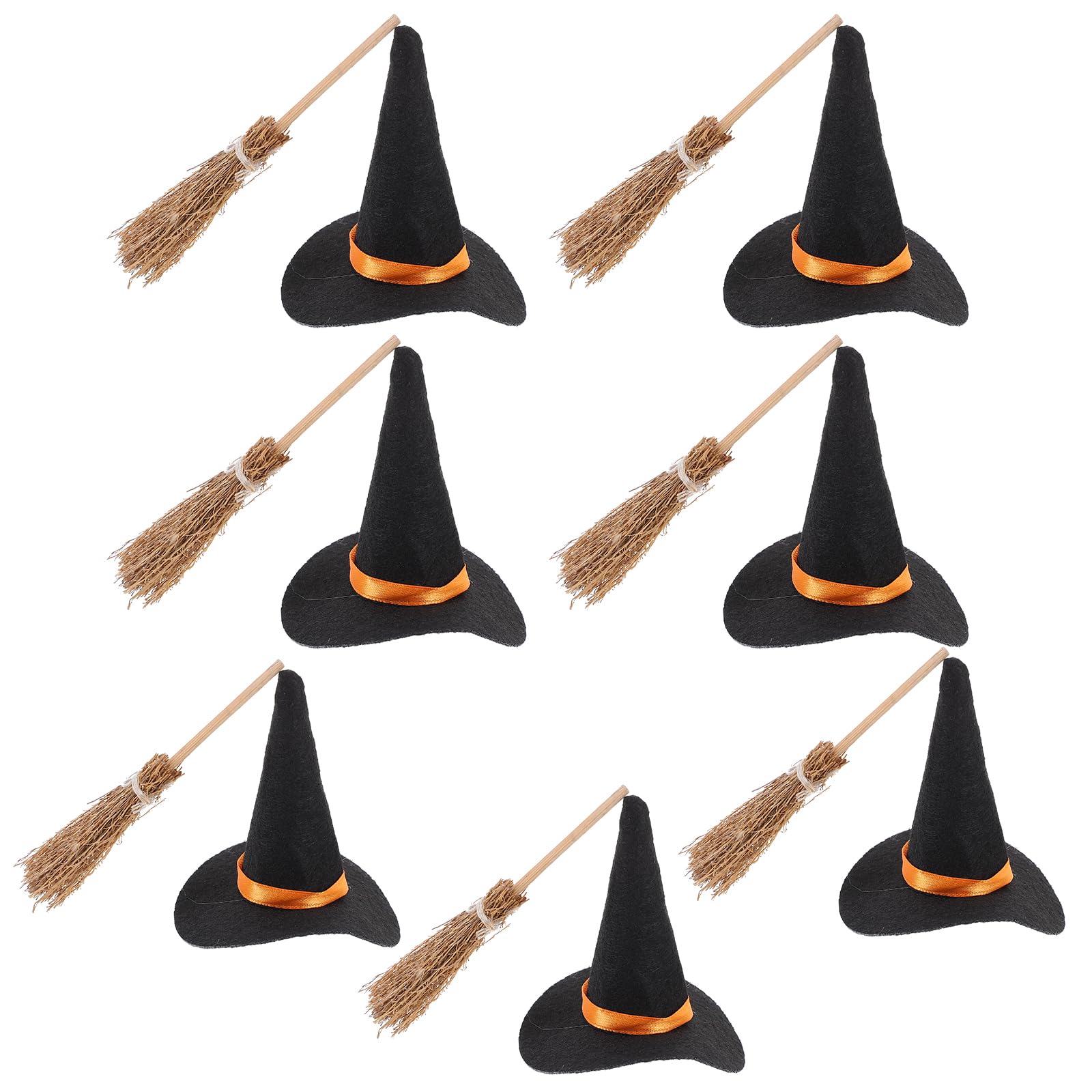 PRETYZOOM 6set Miniature Witch Hat and Broom Set Diy Halloween Decorations Felt Hats and Brooms for Parties Crafting Wine Bottle Toppers Chic Holiday Decor