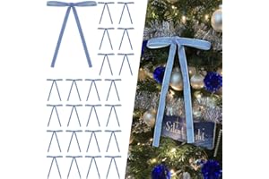 DIYDEC 24PCS Velvet Christmas Bow Ornament 5 x 7 Inch Xmas Wreath Ribbon Bows Christmas Tree Hanging Crafts Gift Bows Pendants for Holiday Home Outdoor Indoor Party Garland Decoration(Sky Blue)