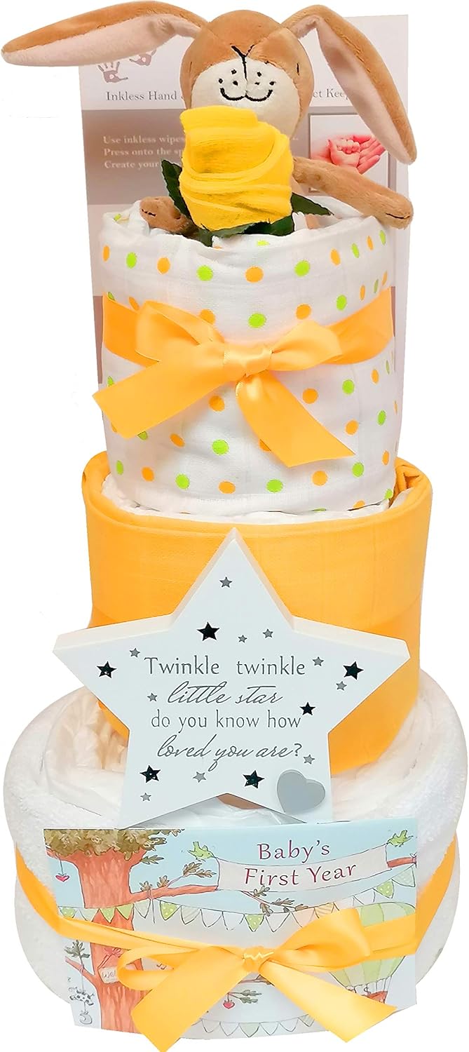 New Baby Gifts for New Born Baby Gift Set 3 Tier Nappy Cake Baby Gift Hamper Present for Gift Baby Shower & New Parent Gifts Guess How Much I Love You (Unisex)
