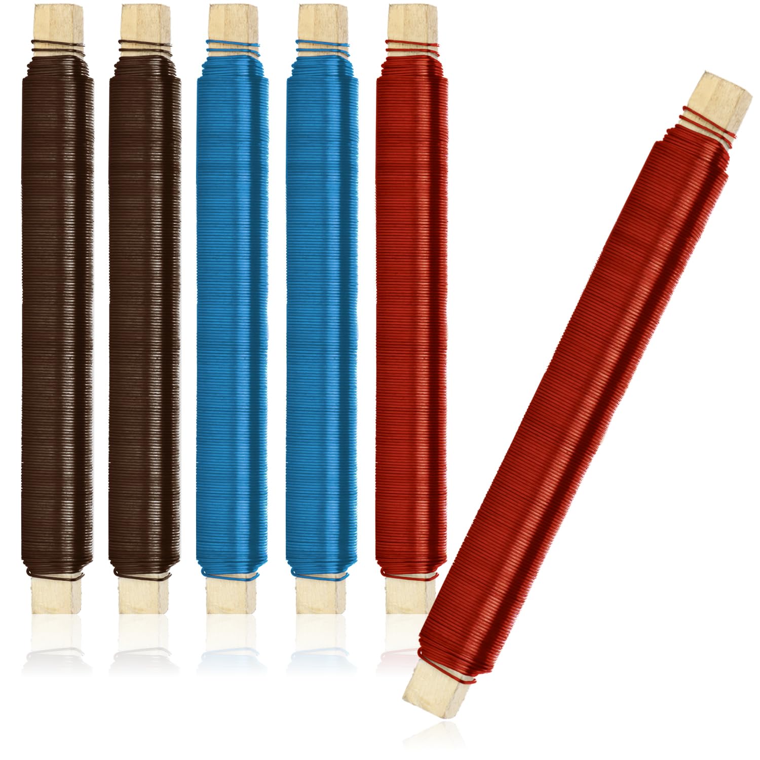 com-four® 6x flower wrapping wire set, binding wire painted brown, red and blue, wrapped on a wooden stick, 600 g (Color - 06 pieces)