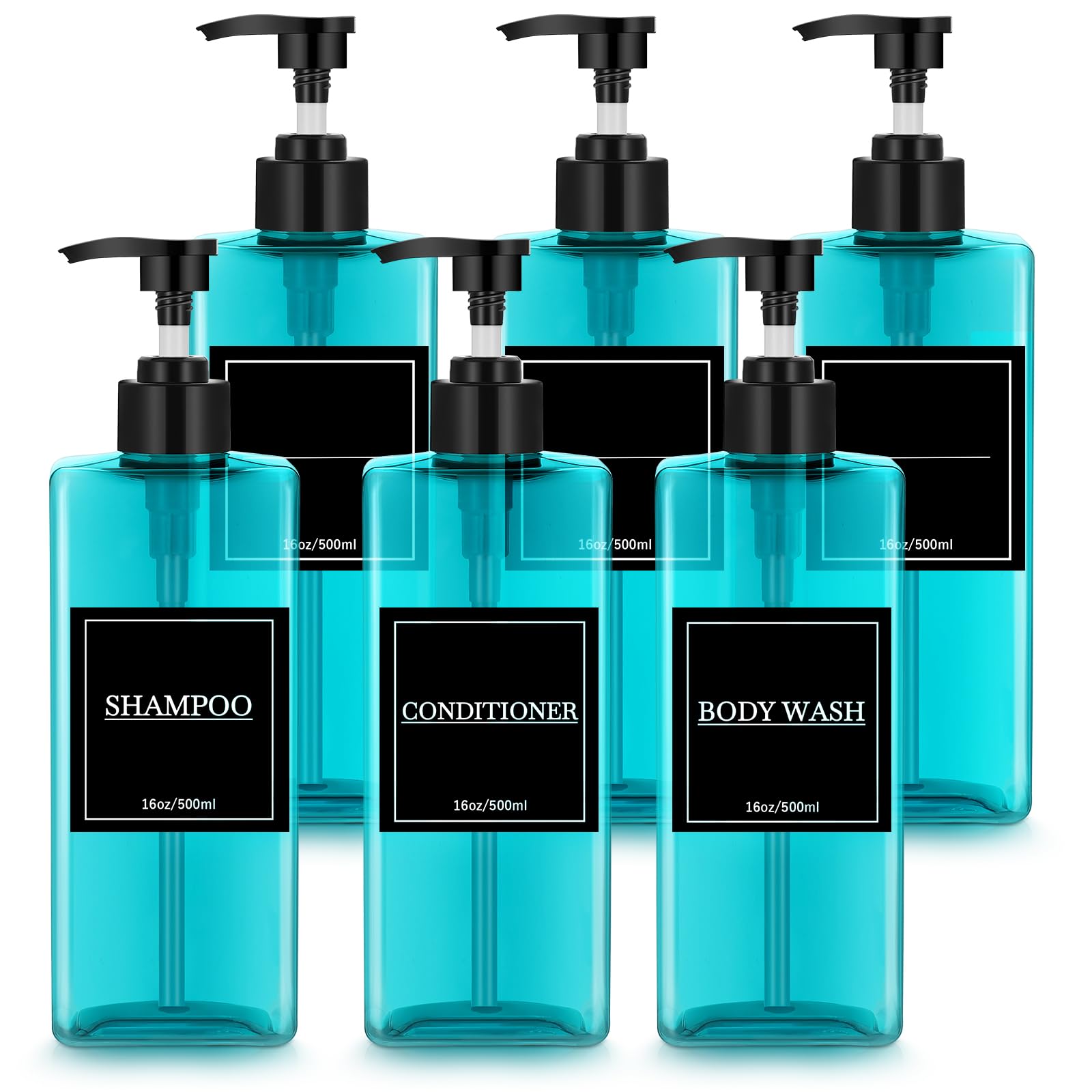 Photo 1 of Tanlade 6 Pieces Shampoo and Conditioner Dispenser Bottles 16oz Modern Shower Soap Bottles with Pump, Labels and Marker Pen Easy to Refill Body Wash Dispensers for Home Bathroom Decoration
