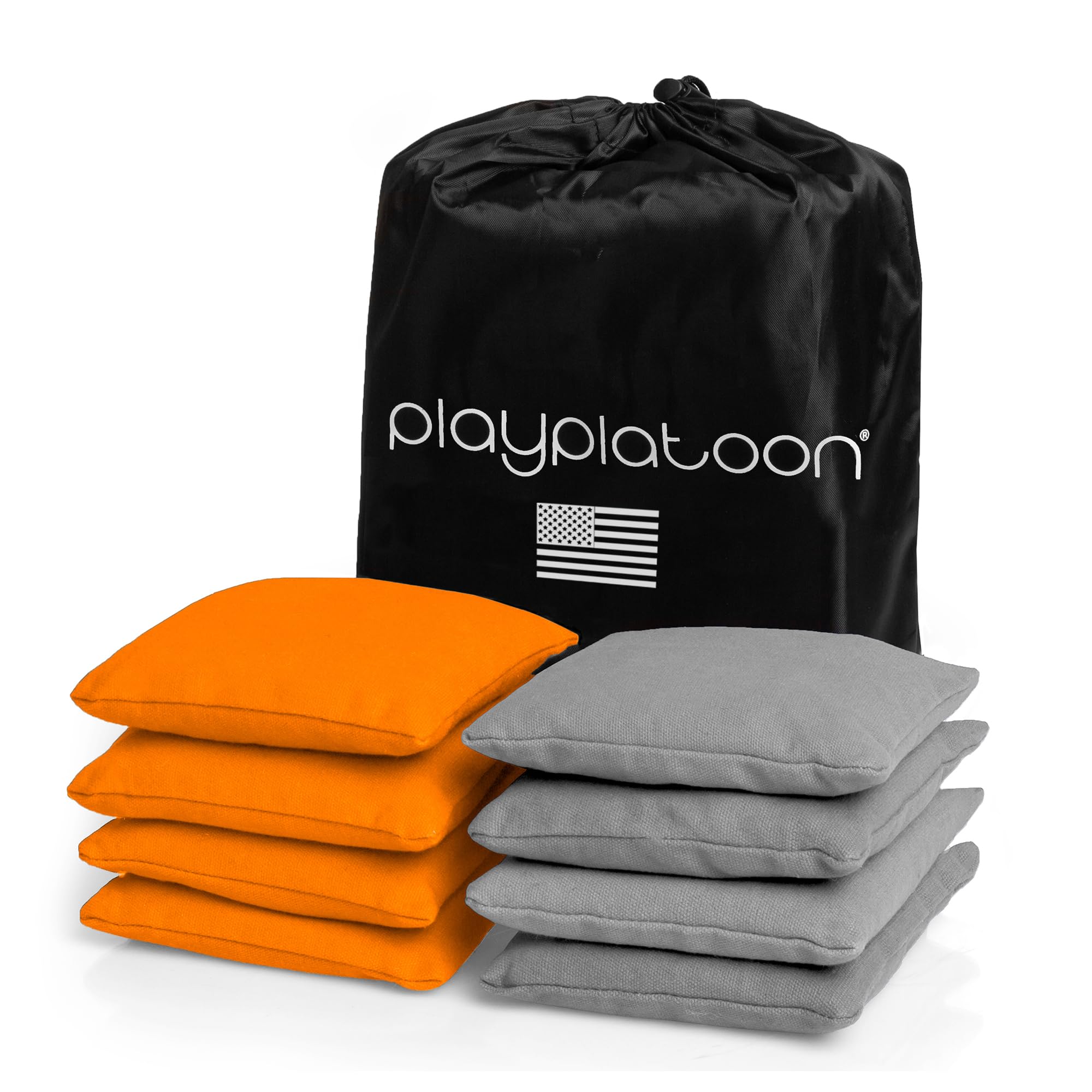 Play Platoon Weather Resistant Cornhole Bags - Set of 8 Regulation Corn Hole Bean Bags - Orange & Gray - Durable Duck Cloth Corn Hole Bags for Tossing Game, Includes Tote Bag