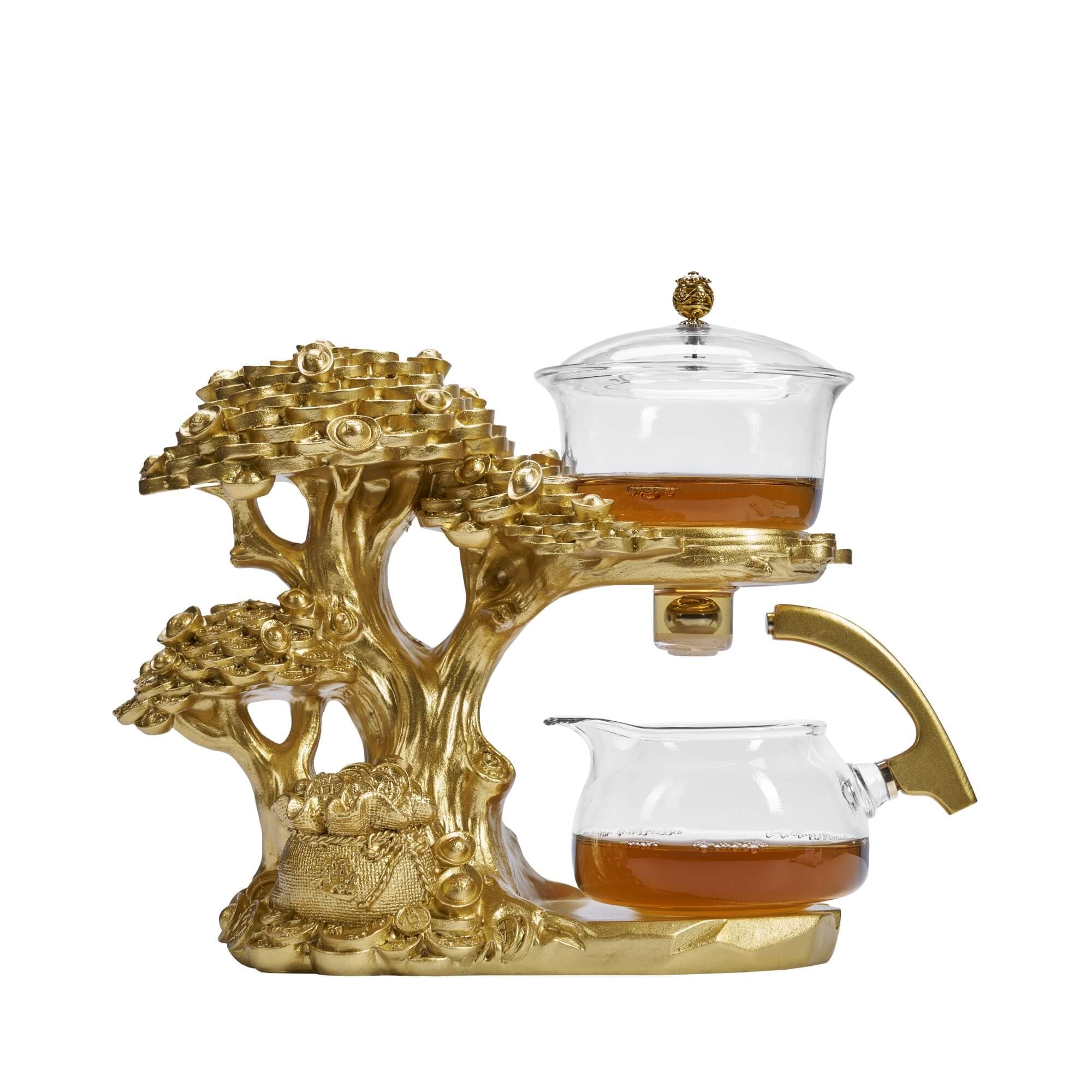 Photo 1 of ***DAMAGED - SEE NOTES/PICTURES*** Zurucily Glass Teapot Set with Infuser Semi Automatic Tea Set Magic Teapot (Tree - golden)