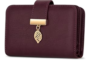 TEUEN Small RFID Blocking Wallet for Women Leather Compact Bifold Wallet Card Holder Ladies Wallets with Coin Pocket