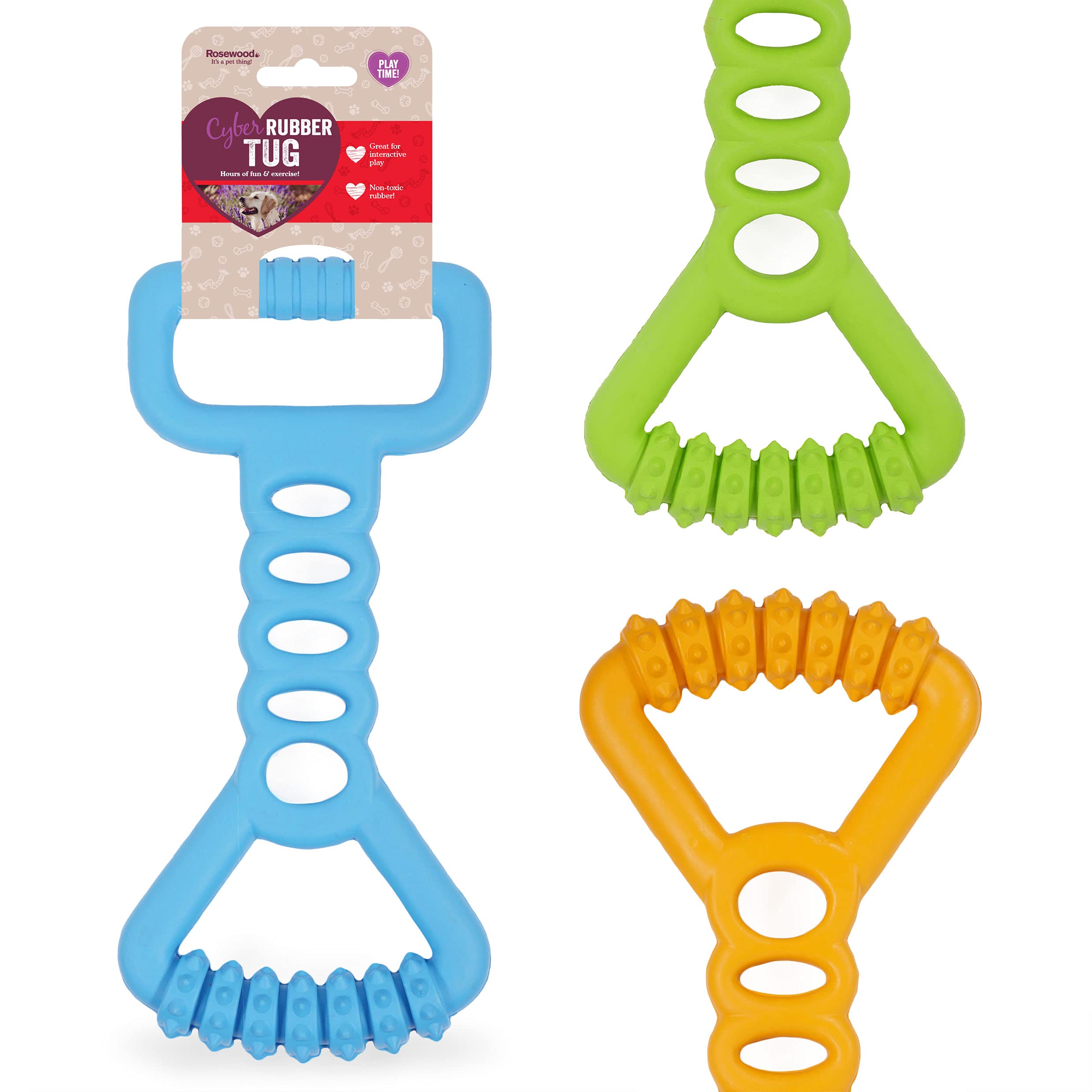 Rosewood Cyber Rubber Tug Toy for Dogs - Tough, Chew-Resistant Interactive Dog Toy for Active Play and Chewing - Non-Toxic Rubber - Supports Dental Health - Assorted Colours (1pc)