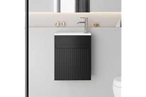 eclife 16" Small Bathroom Vanity Sink Combo, Modern Painted Wall Mounted Floating Cabinet W/Decoration Lines, Resin Basin Sink Top, Chrome Water Save Faucet & Pop Up Drain (Piano Black)