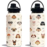 Dog Mom Gifts for Women, Dog Lovers Gifts for Boys Girls, 32 oz Stainless Steel Insulated Water Bottles, Sports Travel Tumbler, Cute Dogs Head Cup Gifts for Birthday Valentine's Day (1pcs)