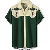 Western Cowboy Cat Shirt, Blue and Black, Short Sleeve, Button Down, Novelty Print Design