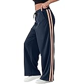 YIPINK Women's Wide-Leg Track Pants with Pockets - High Waist Athletic Pants, Quick-Dry Lightweight Straight Leg Pants Navy
