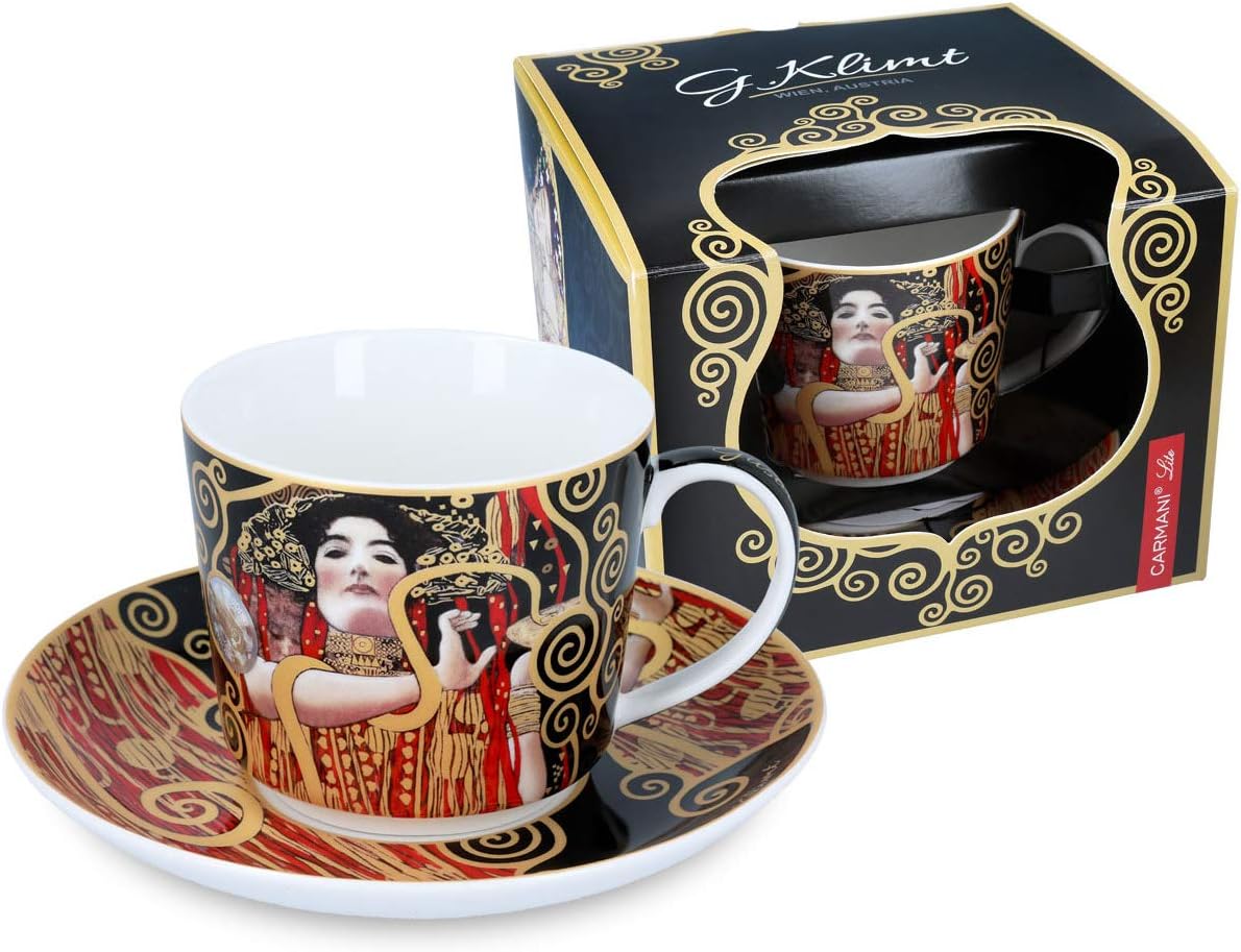 CARMANI - Porcelain Cup with Saucer Decorated with 'Medicine, Hygieia' by Gustav Klimt