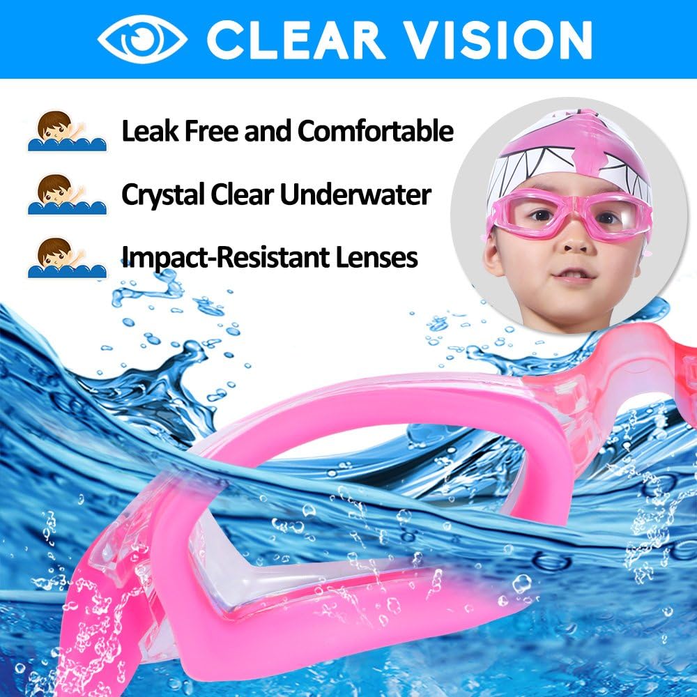 Kids Swim Goggles, 2 Pack Crystal Clear Swimming Goggles for Children and Teenagers, Anti-fog Anti-UV Youth Swimming Glasses, Leak proof, Free ear plugs, one button open straps, for 4-16 Y/O : Sports & Outdoors