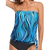 Holipick Strapless Tankini Tops for Women Swimwear Top ONLY Bandeau Bathing Suit Blouson Swimsuit No Bottom