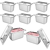 LOPYXBR 8 PCS Stainless Steel Hotel Pans with Lids 1/9 Size 4 Inch Deep Stainless Steel Steam Table Pan with Lids Metal Food Pans with Lid for Hotel, Restaurant, Buffet, Home