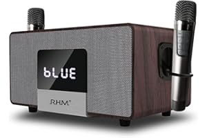 RHM K222 Karaoke Machine, Connect to TV/Sound Bar/DVD, Support 3 Mics, 90FT Range for Wireless Mic Working, Bass & Treble Adjustable, Support Optical/Bluetooth/Line in/Line Out, for Home Party