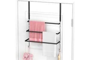 FLE Over The Door Towel Rack,Towel Rack with Hooks for Door Hanging, Door Towel Bar, Over Door Towel Racks for Bathroom (Black)