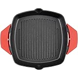 Cast Iron Grill Pan Skillet Square for Stove Top and Oven with Two Silicone Handles