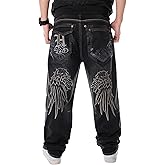 LUOBANIU Men's Baggy Jeans Relaxed Fit Hip Hop Streetwear with Embroidery Stretch Comfort for Dance & Skateboarding