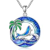 YYB Christmas Gifts Ocean Jewelry 925 Sterling Silver Tropical Beach Wave Palm Tree Necklace for Women Anniversary Birthday Gifts for Her