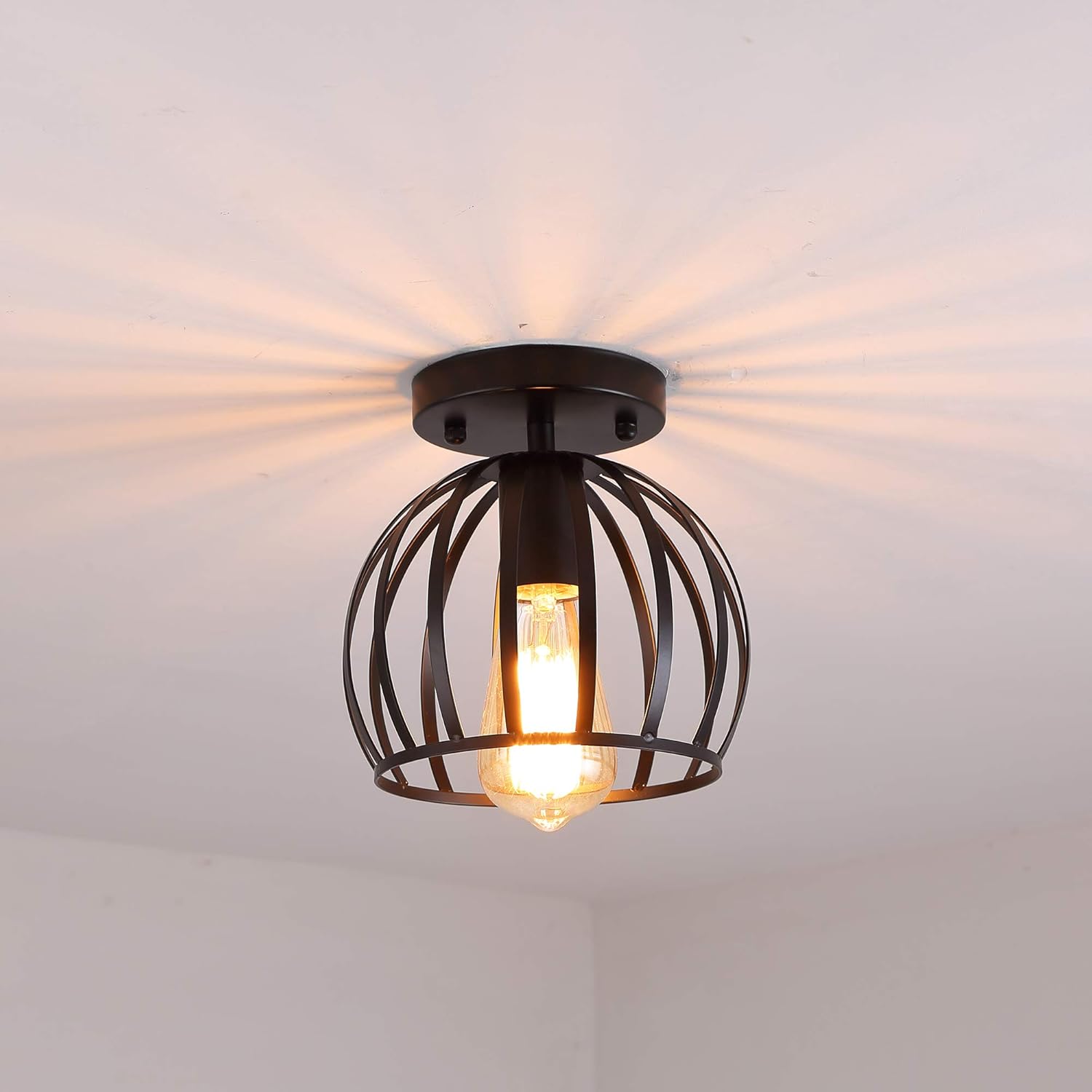 Industrial Vintage Style Rustic Semi Flush Mount Ceiling Light Mini Retro Pendant Lighting Hanging Ceiling Light Fixture Oil Rubbed Bronze Finish Metal Cage Lamp Shade With Wire For Indoor Outdoor Tools