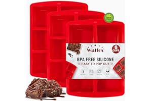 Walfos Mini Silicone Brownie Pan - 3 Piece 6-Cavity Non-stick Square Baking Pan, Perfect for Mini Brownies, Cornbread, Muffin and Cakes, BPA Free and Dishwasher Safe