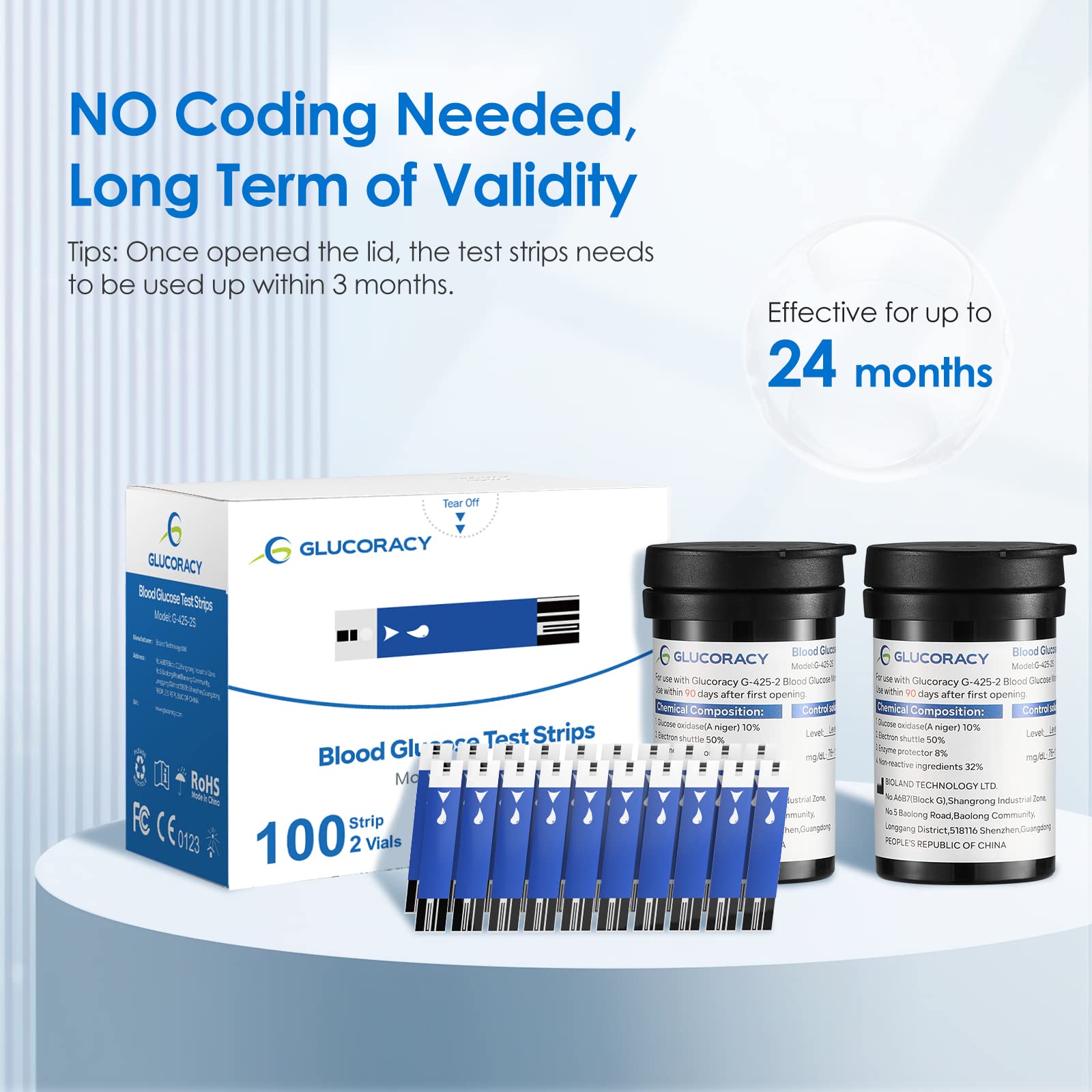 Glucoracy Blood Glucose Test Strips G-425-2, 200 Blood Sugar Test Strips for Diabetes, 200 Lancets, Self Diabetes Blood Glucose Testing, Only Works with Glucoracy G-425-2 Meter