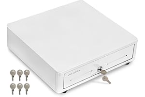 Volcora Cash Register Drawer for (POS) Point of Sale System with Round Corner 13", Removable Coin Tray, 4 Bill/5 Coin, 24V, RJ11/RJ12 Key-Lock, Media Slot,Cash Till for Businesses, White